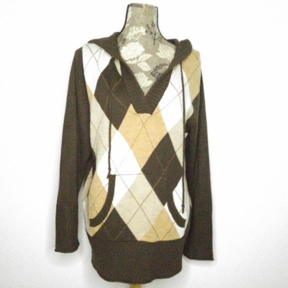 Venezia Sweaters - Venezia Hooded Sweater Sz 14/16 Argyle Brown